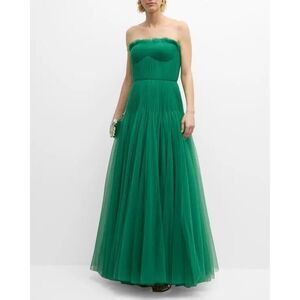NWT Zacposen Strapless Pleated Tulle Full Length Bustier Gown Green Size 4 $1590